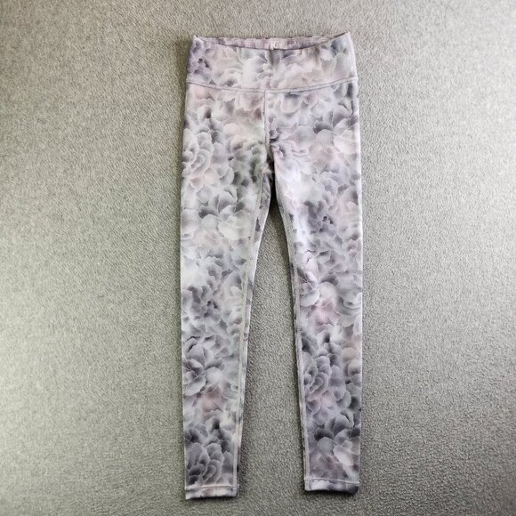 Athleta Leggings Girls L Gray Rose High Rise Printed Chit Chat Tight Ankle - Picture 1 of 12